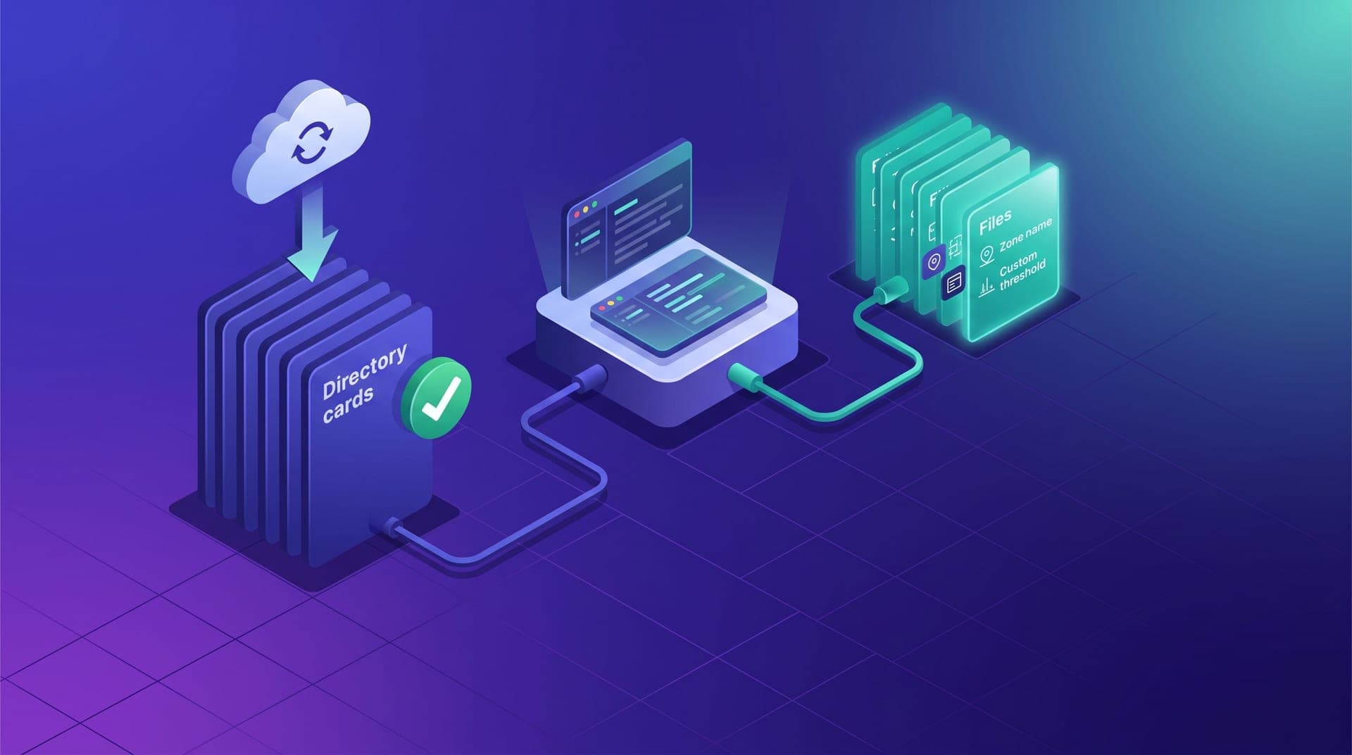 Isometric illustration of two separate file stacks — the public skill with an update arrow from a cloud icon, and a personal teal conventions file — both connected to an agent console