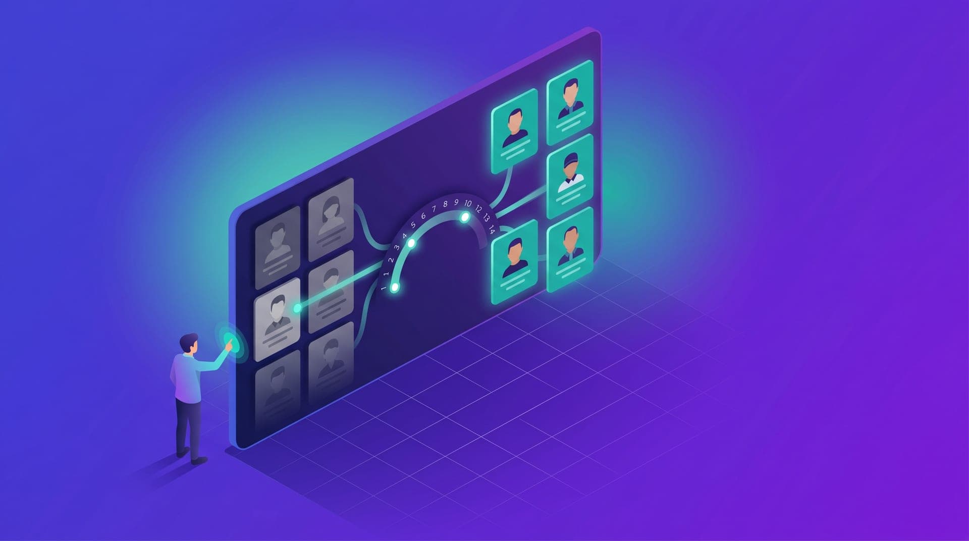 Isometric illustration of a panel with segmented driver cards — some dimmed representing dormant drivers, others glowing teal representing recent activation — with a fourteen-day arc and three glowing contact points connecting both states